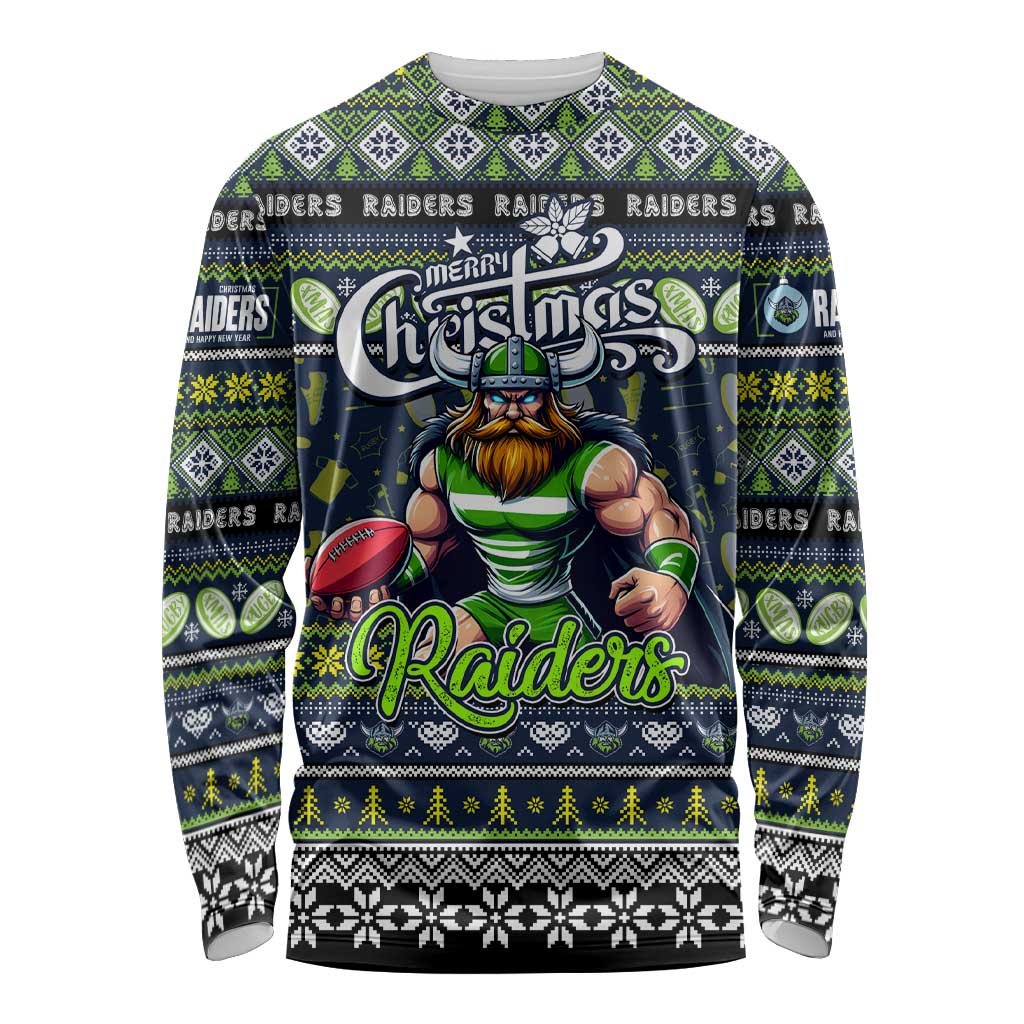 Personalized Raiders Rugby Xmas Long Sleeve Shirt Australia NRL Mascot