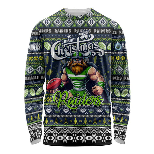 Personalized Raiders Rugby Xmas Long Sleeve Shirt Australia NRL Mascot
