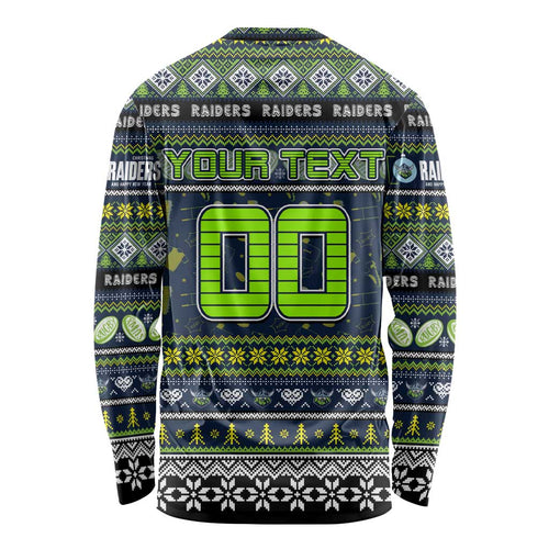 Personalized Raiders Rugby Xmas Long Sleeve Shirt Australia NRL Mascot