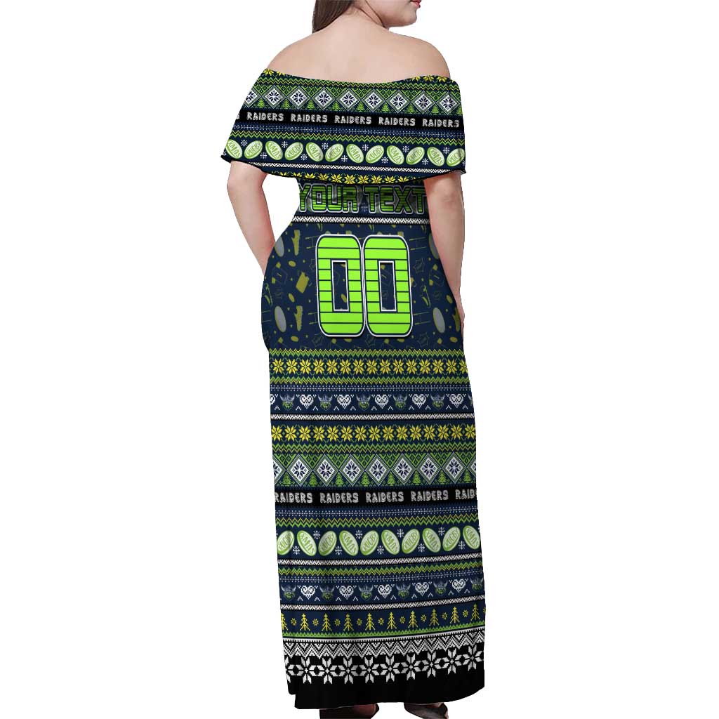 Personalized Raiders Rugby Xmas Off Shoulder Maxi Dress Australia NRL Mascot