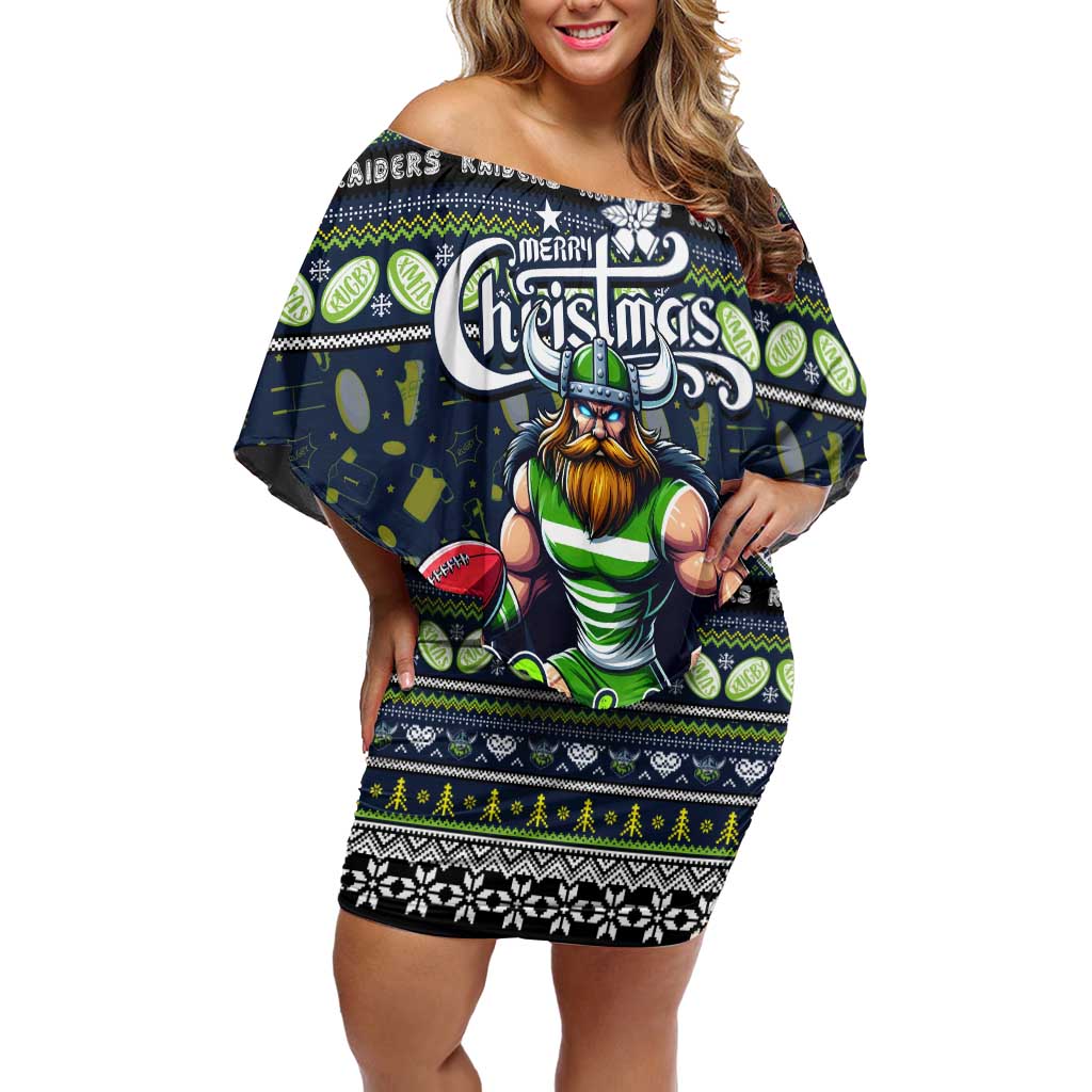 Personalized Raiders Rugby Xmas Off Shoulder Short Dress Australia NRL Mascot