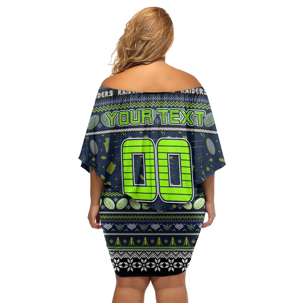 Personalized Raiders Rugby Xmas Off Shoulder Short Dress Australia NRL Mascot