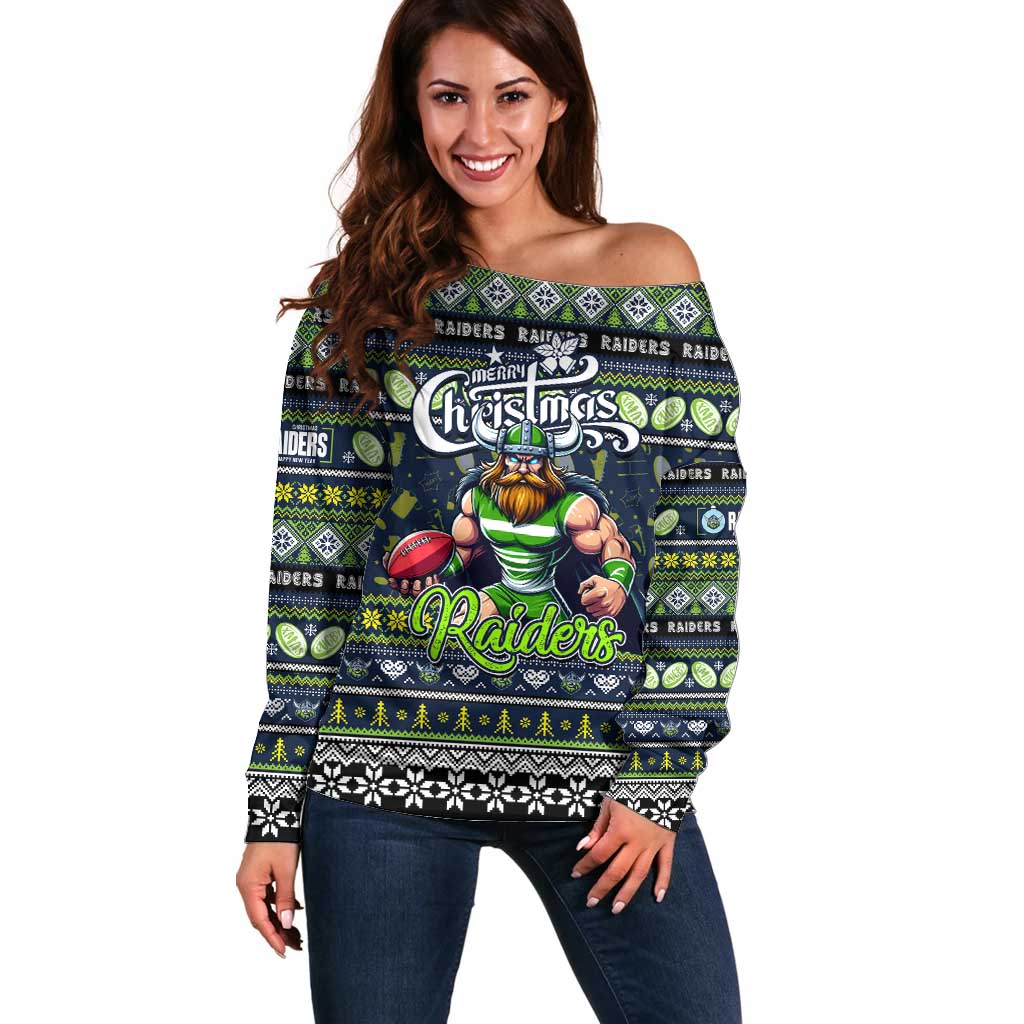 Personalized Raiders Rugby Xmas Off Shoulder Sweater Australia NRL Mascot