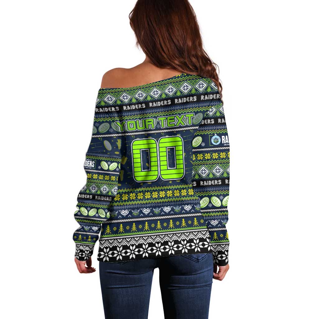 Personalized Raiders Rugby Xmas Off Shoulder Sweater Australia NRL Mascot