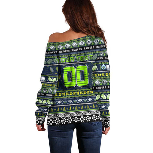 Personalized Raiders Rugby Xmas Off Shoulder Sweater Australia NRL Mascot