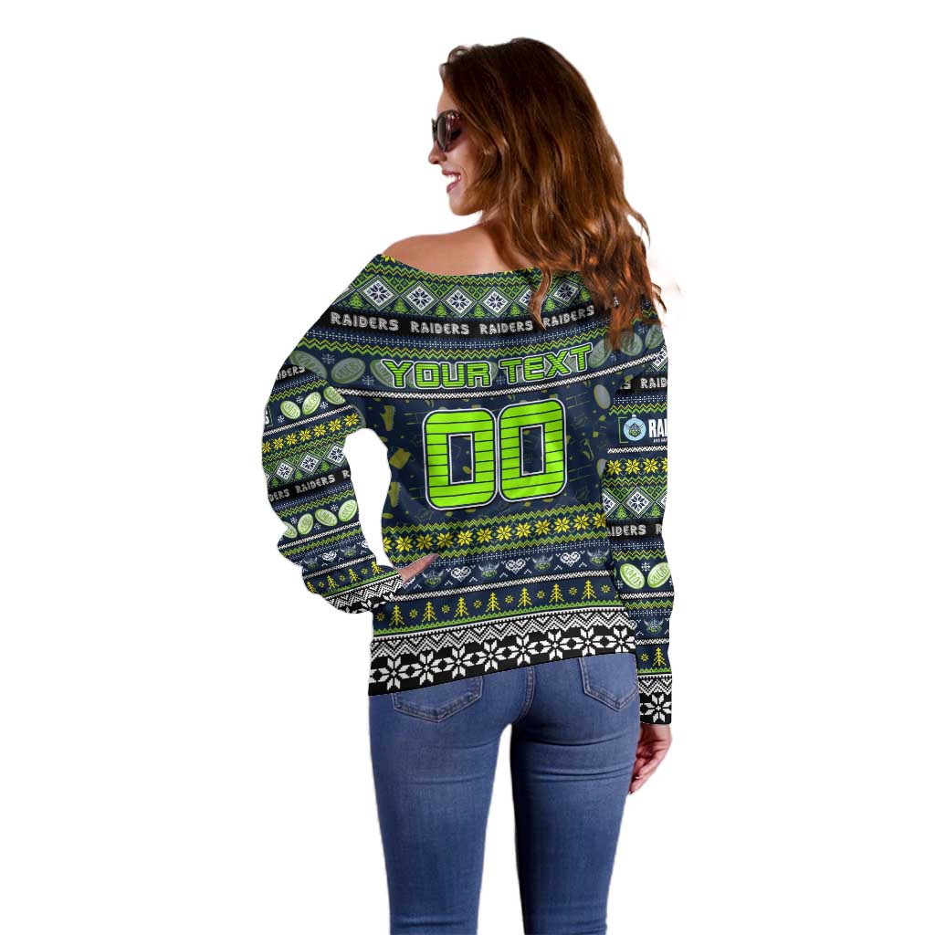 Personalized Raiders Rugby Xmas Off Shoulder Sweater Australia NRL Mascot