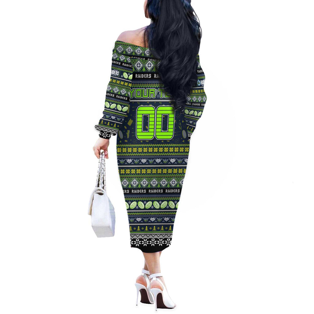 Personalized Raiders Rugby Xmas Off The Shoulder Long Sleeve Dress Australia NRL Mascot