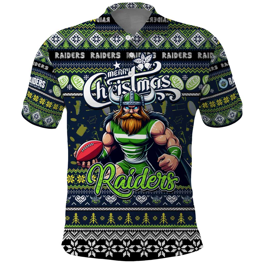 Personalized Raiders Rugby Xmas Polo Shirt Australia NRL Mascot