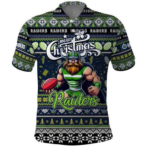 Personalized Raiders Rugby Xmas Polo Shirt Australia NRL Mascot