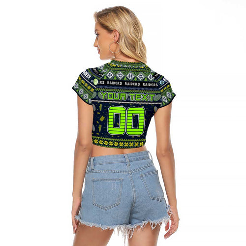 Personalized Raiders Rugby Xmas Raglan Cropped T Shirt Australia NRL Mascot