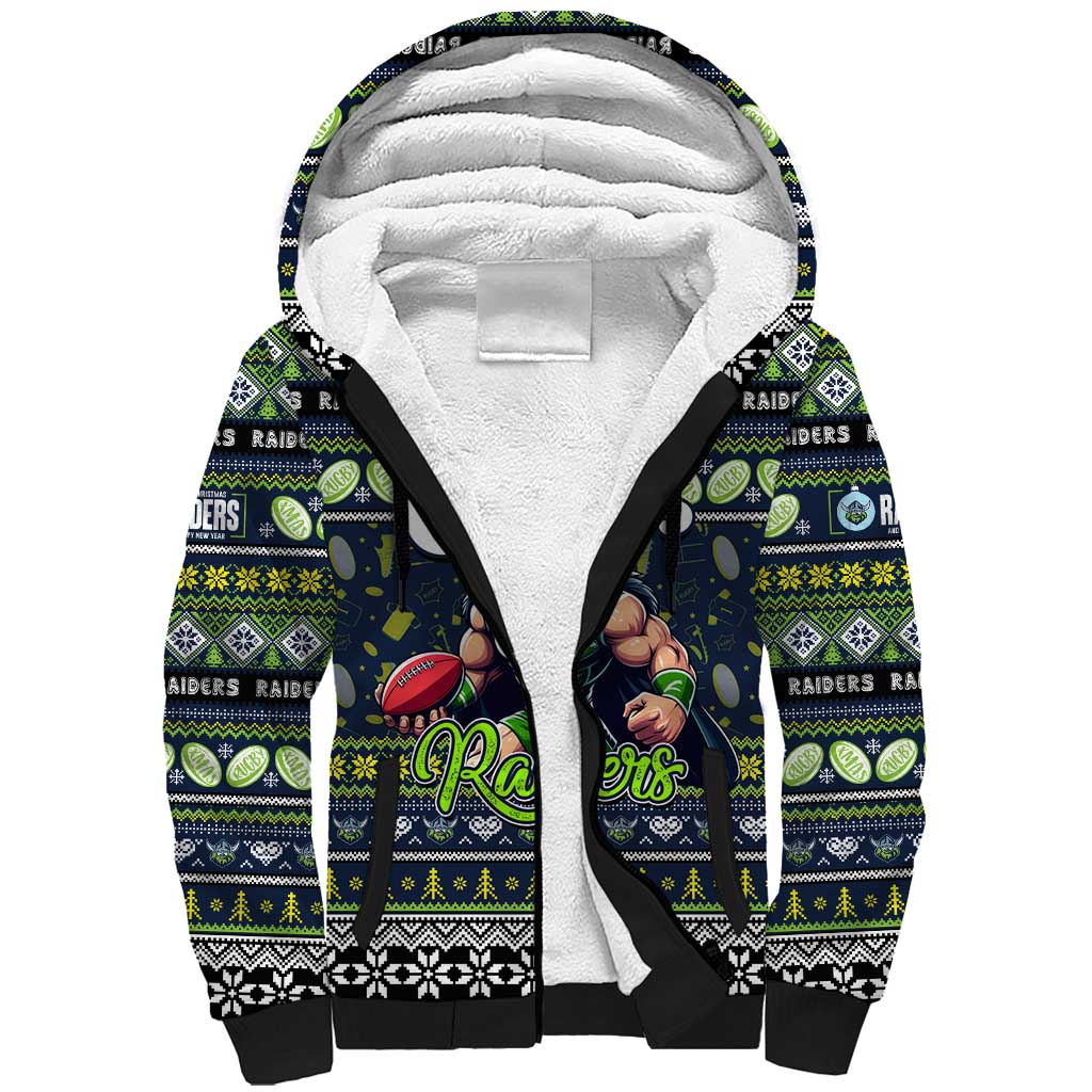 Personalized Raiders Rugby Xmas Sherpa Hoodie Australia NRL Mascot