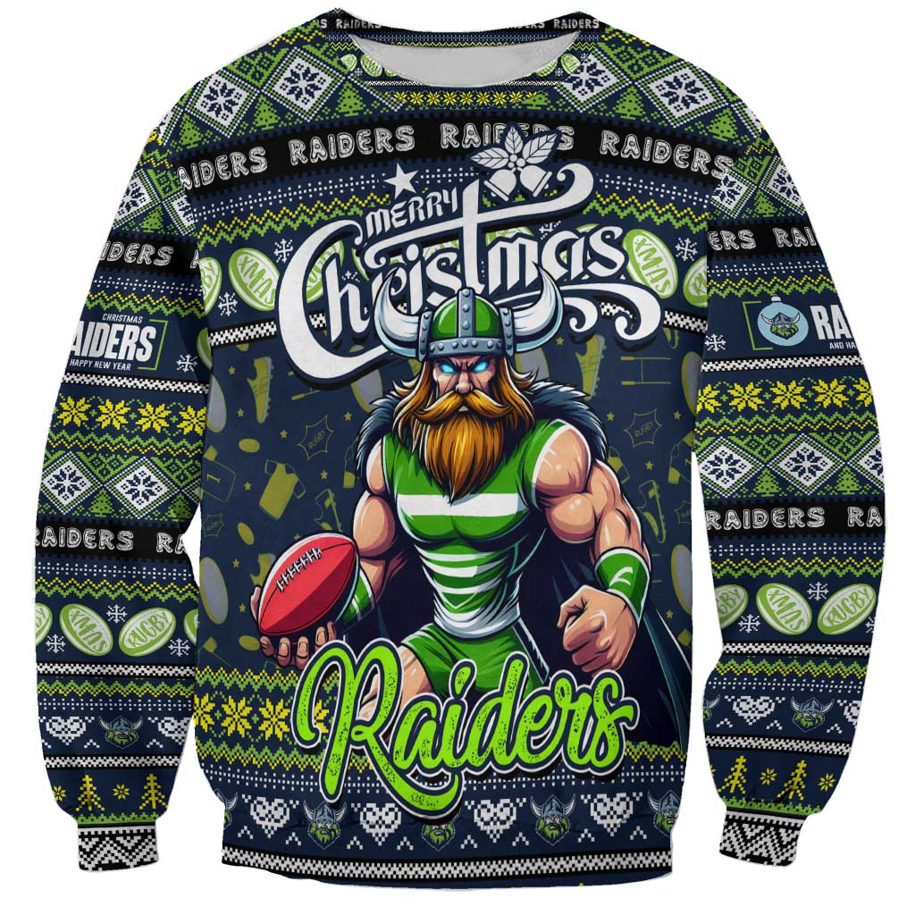 Personalized Raiders Rugby Xmas Sweatshirt Australia NRL Mascot