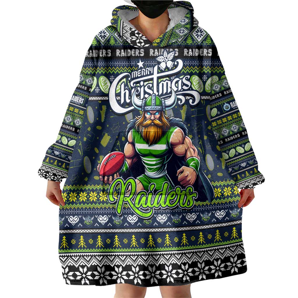 Personalized Raiders Rugby Xmas Wearable Blanket Hoodie Australia NRL Mascot