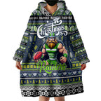 Personalized Raiders Rugby Xmas Wearable Blanket Hoodie Australia NRL Mascot