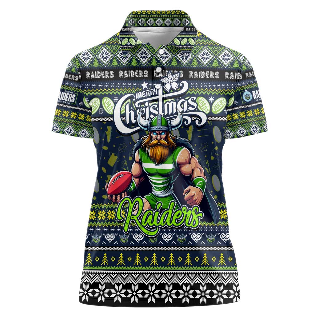 Personalized Raiders Rugby Xmas Women Polo Shirt Australia NRL Mascot