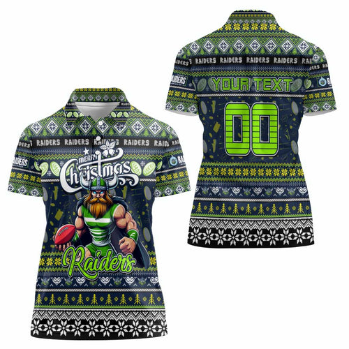 Personalized Raiders Rugby Xmas Women Polo Shirt Australia NRL Mascot