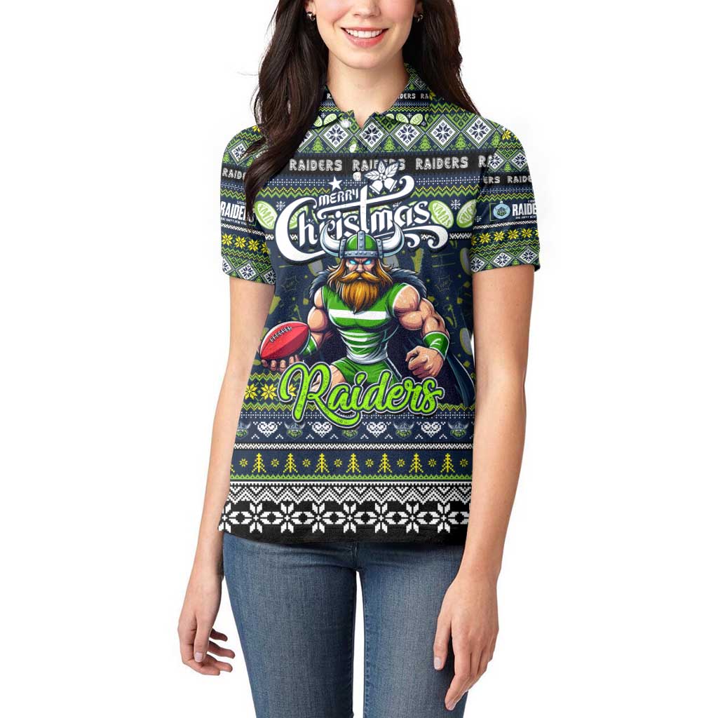 Personalized Raiders Rugby Xmas Women Polo Shirt Australia NRL Mascot