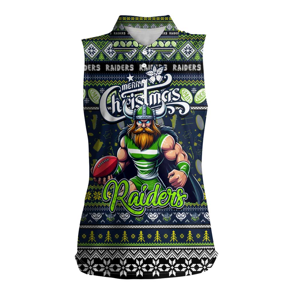 Personalized Raiders Rugby Xmas Women Sleeveless Polo Shirt Australia NRL Mascot