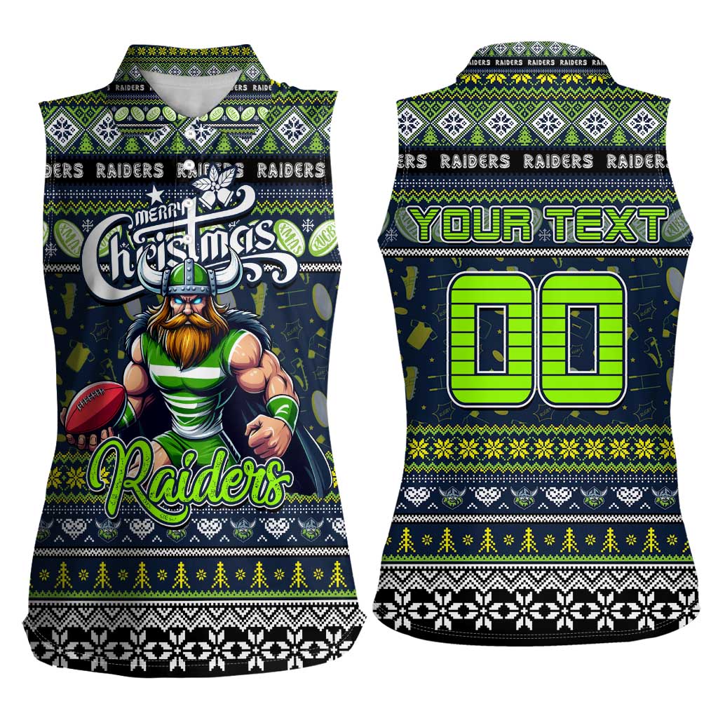 Personalized Raiders Rugby Xmas Women Sleeveless Polo Shirt Australia NRL Mascot