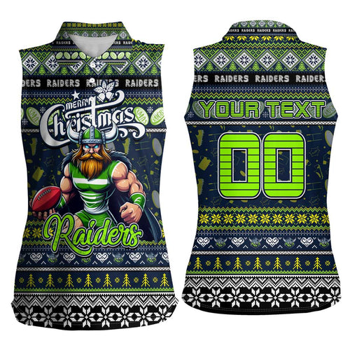 Personalized Raiders Rugby Xmas Women Sleeveless Polo Shirt Australia NRL Mascot