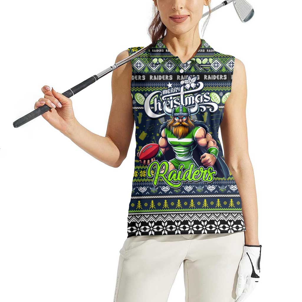 Personalized Raiders Rugby Xmas Women Sleeveless Polo Shirt Australia NRL Mascot