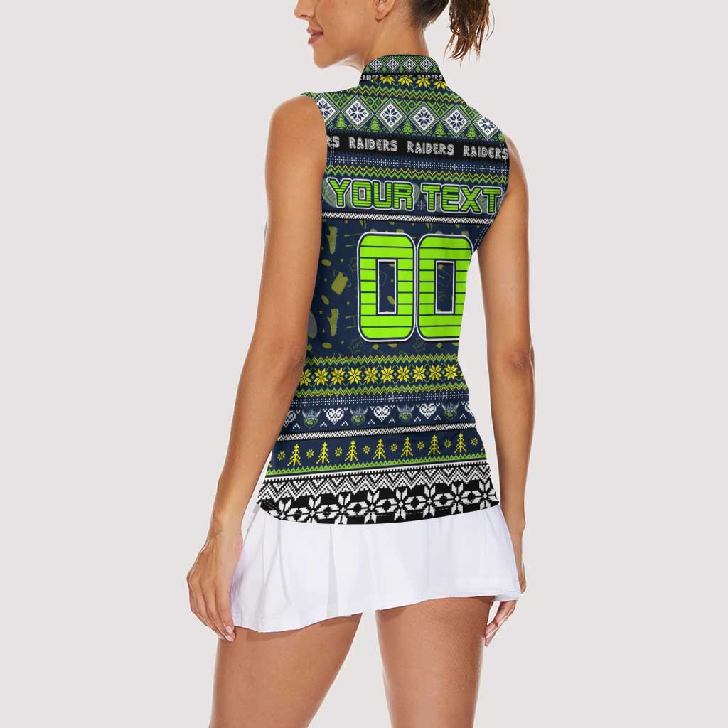 Personalized Raiders Rugby Xmas Women Sleeveless Polo Shirt Australia NRL Mascot