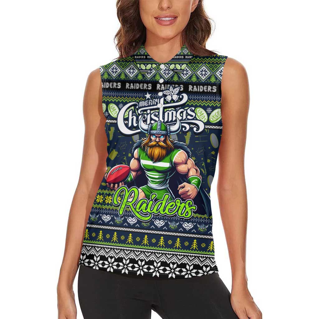Personalized Raiders Rugby Xmas Women Sleeveless Polo Shirt Australia NRL Mascot