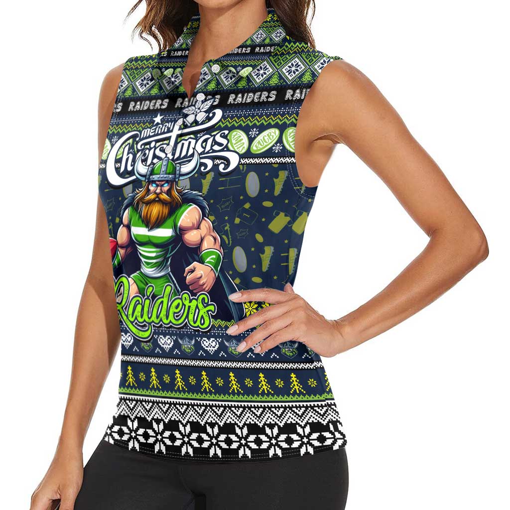Personalized Raiders Rugby Xmas Women Sleeveless Polo Shirt Australia NRL Mascot