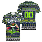 Personalized Raiders Rugby Xmas Women V-Neck T-Shirt Australia NRL Mascot