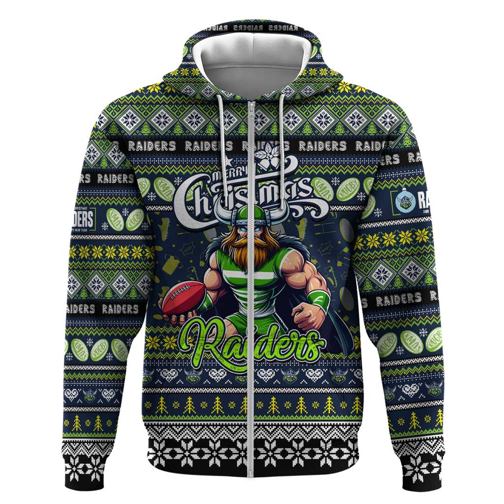 Personalized Raiders Rugby Xmas Zip Hoodie Australia NRL Mascot