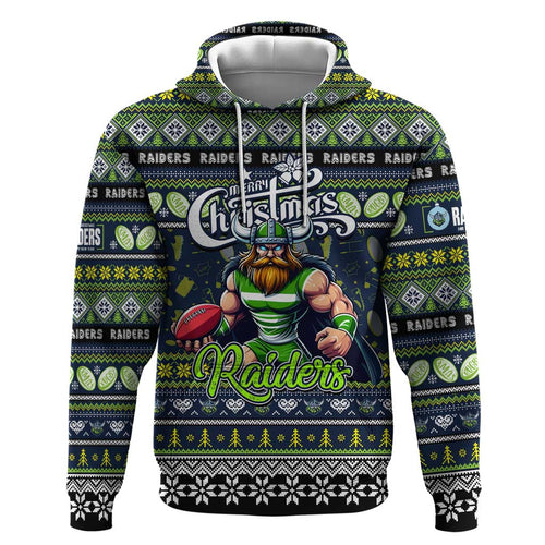 Personalized Raiders Rugby Xmas Zip Hoodie Australia NRL Mascot