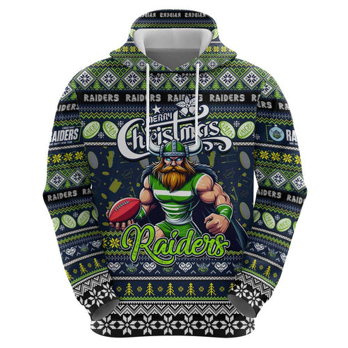 Personalized Raiders Rugby Xmas Zip Hoodie Australia NRL Mascot