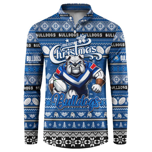Personalized Bulldogs Rugby Xmas Button Sweatshirt Australia NRL Mascot
