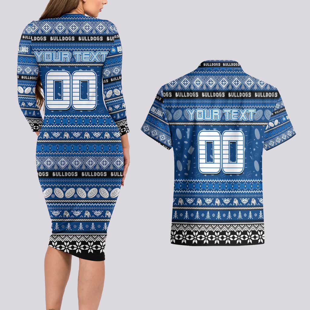 Personalized Bulldogs Rugby Xmas Couples Matching Long Sleeve Bodycon Dress and Hawaiian Shirt Australia NRL Mascot