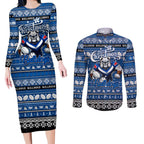Personalized Bulldogs Rugby Xmas Couples Matching Long Sleeve Bodycon Dress and Long Sleeve Button Shirt Australia NRL Mascot