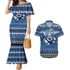 Personalized Bulldogs Rugby Xmas Couples Matching Mermaid Dress and Hawaiian Shirt Australia NRL Mascot