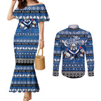 Personalized Bulldogs Rugby Xmas Couples Matching Mermaid Dress and Long Sleeve Button Shirt Australia NRL Mascot