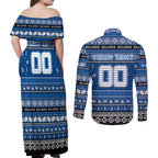 Personalized Bulldogs Rugby Xmas Couples Matching Off Shoulder Maxi Dress and Long Sleeve Button Shirt Australia NRL Mascot