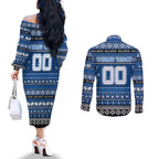 Personalized Bulldogs Rugby Xmas Couples Matching Off The Shoulder Long Sleeve Dress and Long Sleeve Button Shirt Australia NRL Mascot
