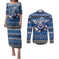 Personalized Bulldogs Rugby Xmas Couples Matching Puletasi and Long Sleeve Button Shirt Australia NRL Mascot