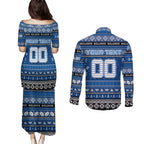 Personalized Bulldogs Rugby Xmas Couples Matching Puletasi and Long Sleeve Button Shirt Australia NRL Mascot