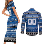 Personalized Bulldogs Rugby Xmas Couples Matching Short Sleeve Bodycon Dress and Long Sleeve Button Shirt Australia NRL Mascot