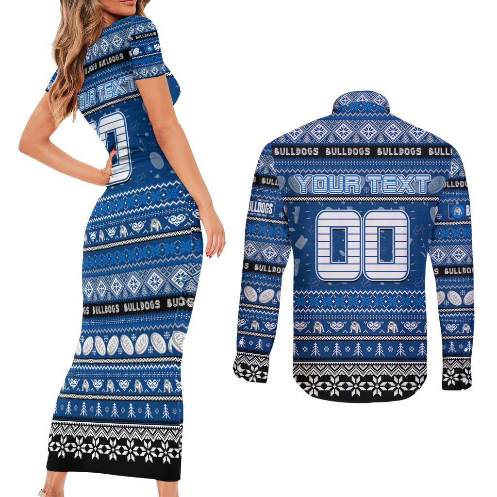 Personalized Bulldogs Rugby Xmas Couples Matching Short Sleeve Bodycon Dress and Long Sleeve Button Shirt Australia NRL Mascot