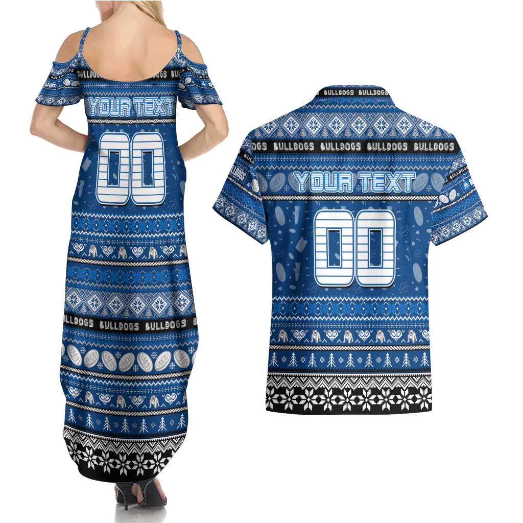 Personalized Bulldogs Rugby Xmas Couples Matching Summer Maxi Dress and Hawaiian Shirt Australia NRL Mascot