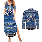 Personalized Bulldogs Rugby Xmas Couples Matching Summer Maxi Dress and Long Sleeve Button Shirt Australia NRL Mascot