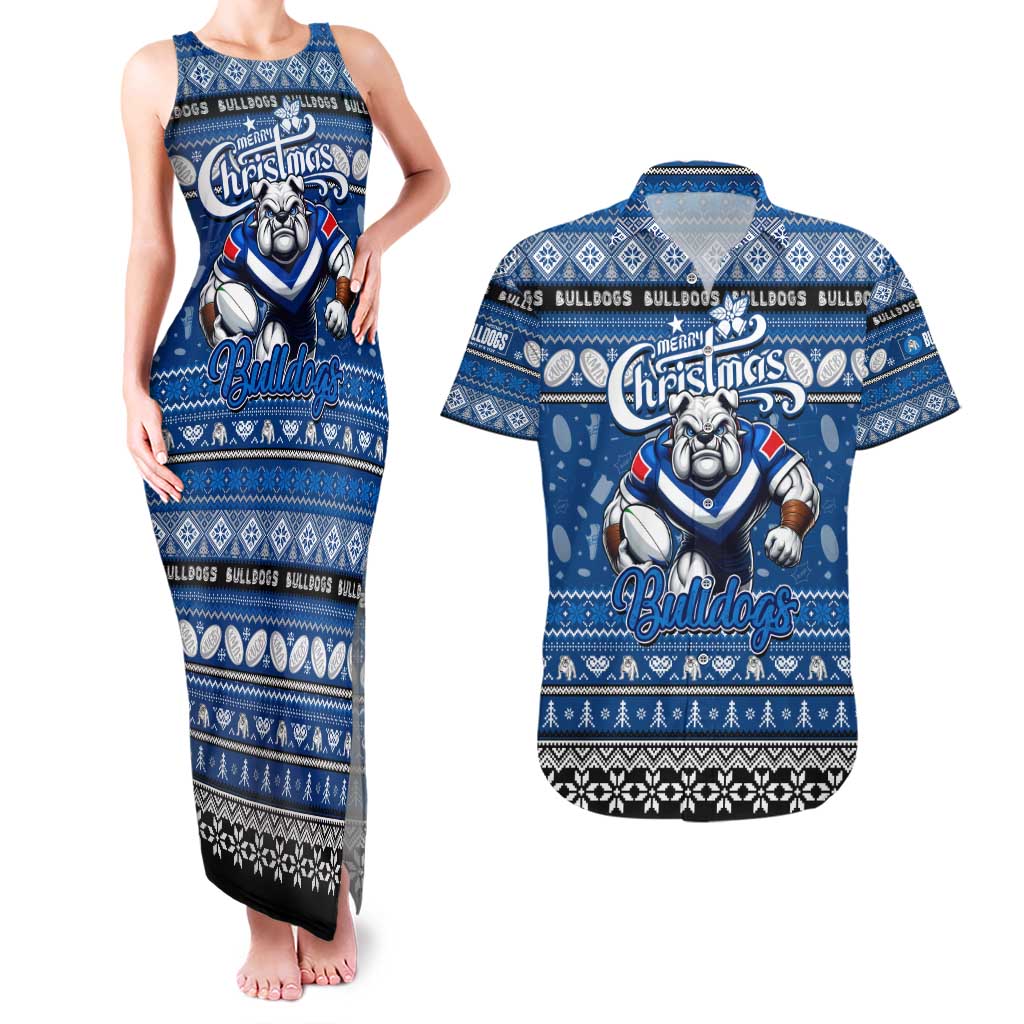 Personalized Bulldogs Rugby Xmas Couples Matching Tank Maxi Dress and Hawaiian Shirt Australia NRL Mascot