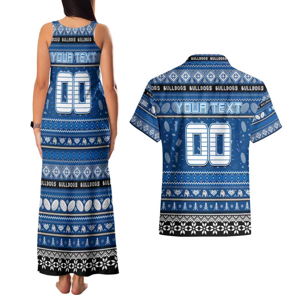 Personalized Bulldogs Rugby Xmas Couples Matching Tank Maxi Dress and Hawaiian Shirt Australia NRL Mascot