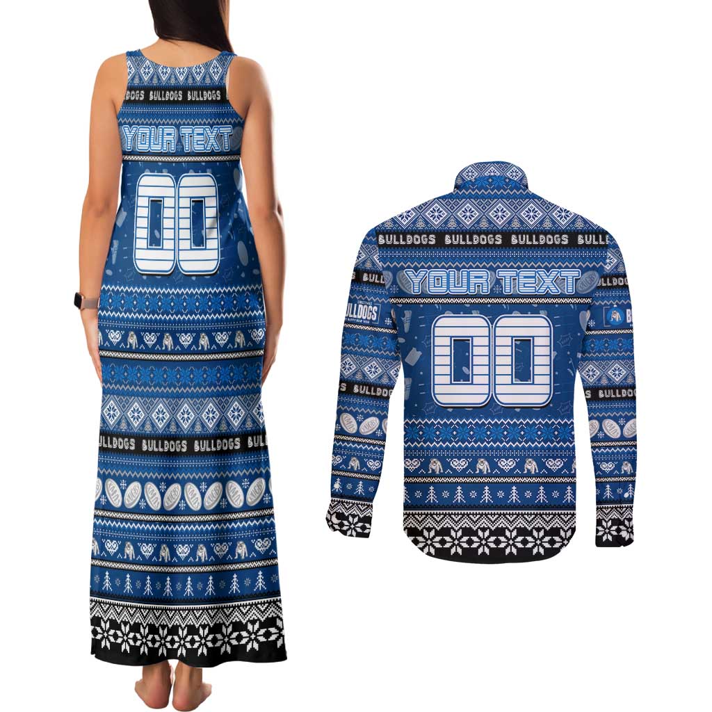 Personalized Bulldogs Rugby Xmas Couples Matching Tank Maxi Dress and Long Sleeve Button Shirt Australia NRL Mascot