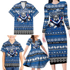 Personalized Bulldogs Rugby Xmas Family Matching Long Sleeve Bodycon Dress and Hawaiian Shirt Australia NRL Mascot