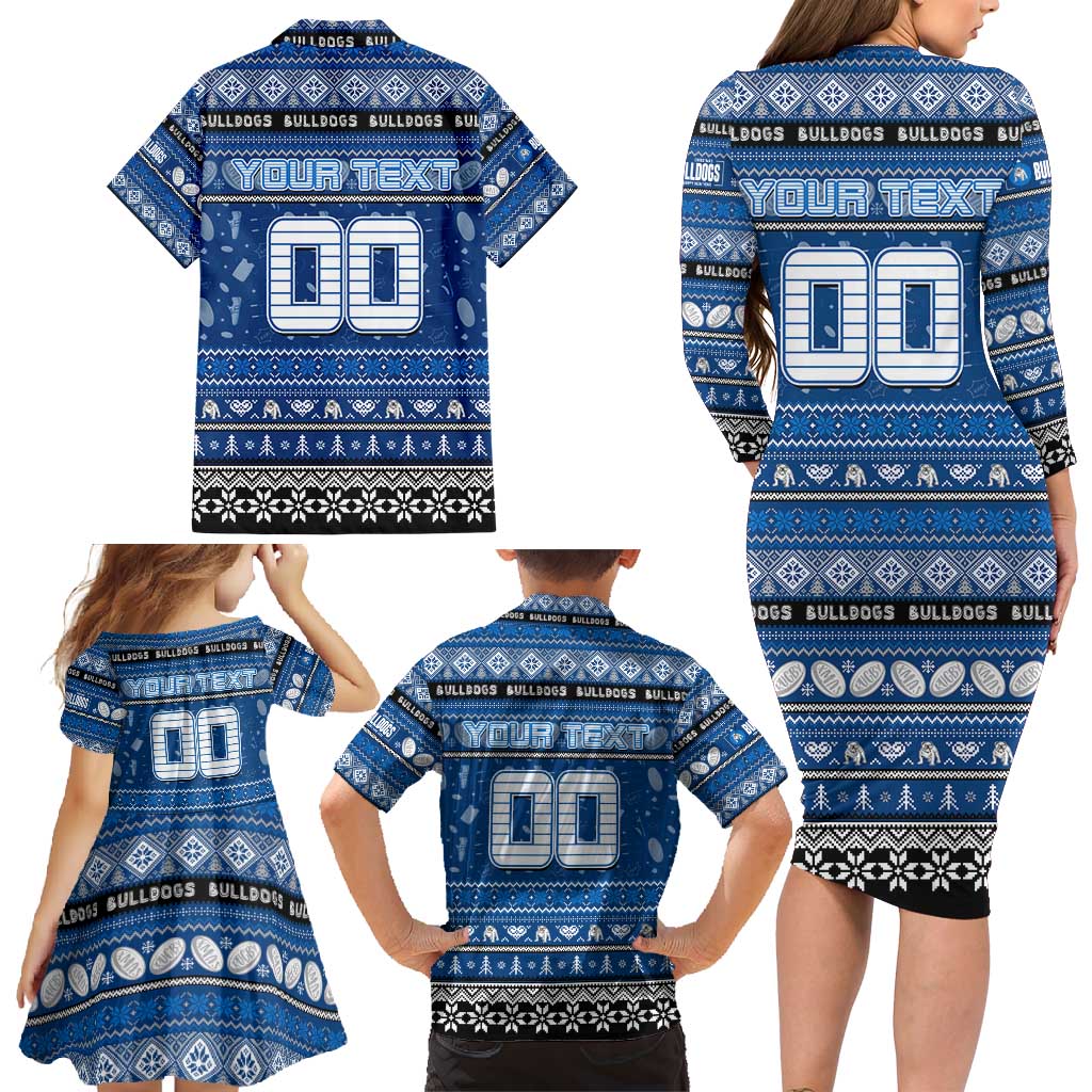 Personalized Bulldogs Rugby Xmas Family Matching Long Sleeve Bodycon Dress and Hawaiian Shirt Australia NRL Mascot